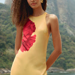 POPPY FLOWERS LIGHT YELLOW SLEVELESS MAXI DRESS