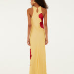 POPPY FLOWERS LIGHT YELLOW SLEVELESS MAXI DRESS
