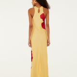 POPPY FLOWERS LIGHT YELLOW SLEVELESS MAXI DRESS