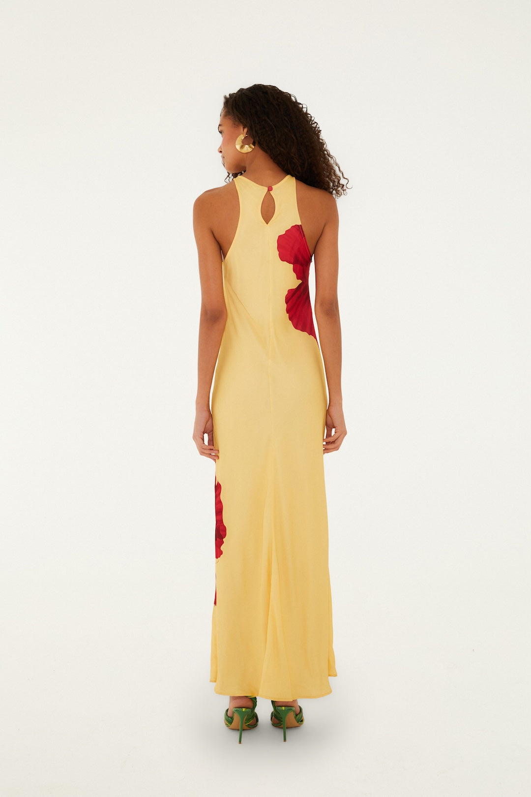 POPPY FLOWERS LIGHT YELLOW SLEVELESS MAXI DRESS