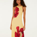 POPPY FLOWERS LIGHT YELLOW SLEVELESS MAXI DRESS