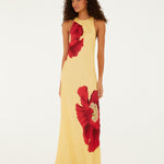 POPPY FLOWERS LIGHT YELLOW SLEVELESS MAXI DRESS