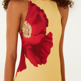 POPPY FLOWERS LIGHT YELLOW SLEVELESS MAXI DRESS