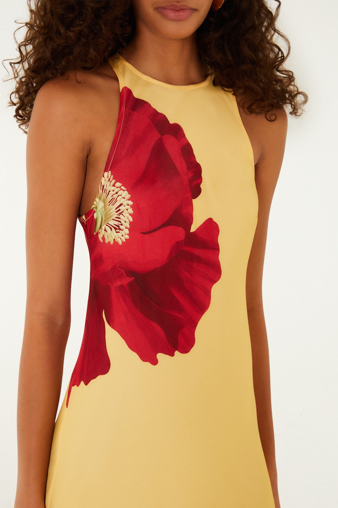 POPPY FLOWERS LIGHT YELLOW SLEVELESS MAXI DRESS