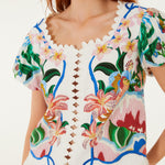 GARDEN OF LIFE SCARF OFF-WHITE SHORT SLEEVE BLOUSE