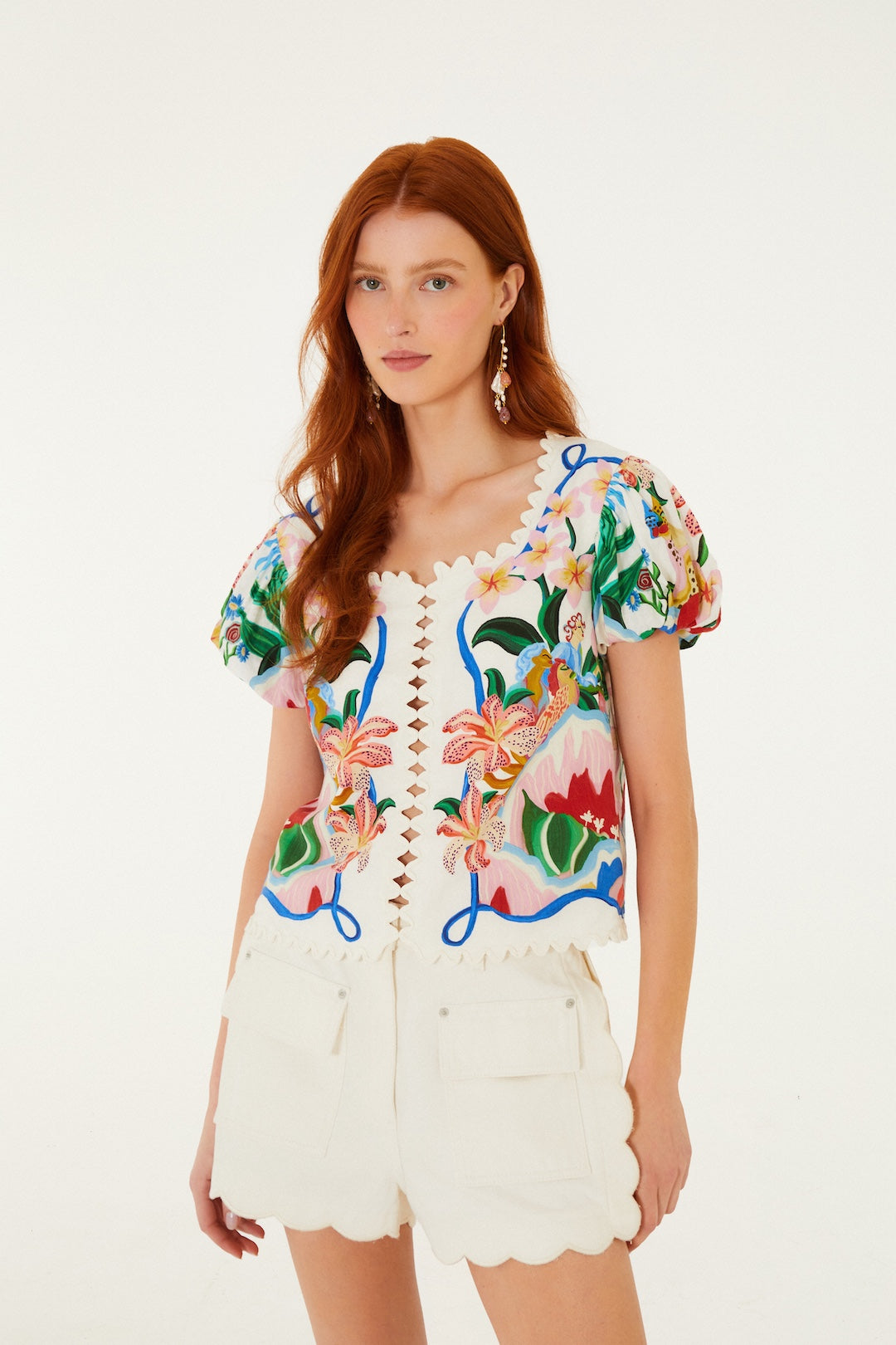 GARDEN OF LIFE SCARF OFF-WHITE SHORT SLEEVE BLOUSE