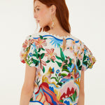 GARDEN OF LIFE SCARF OFF-WHITE SHORT SLEEVE BLOUSE