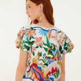 GARDEN OF LIFE SCARF OFF-WHITE SHORT SLEEVE BLOUSE