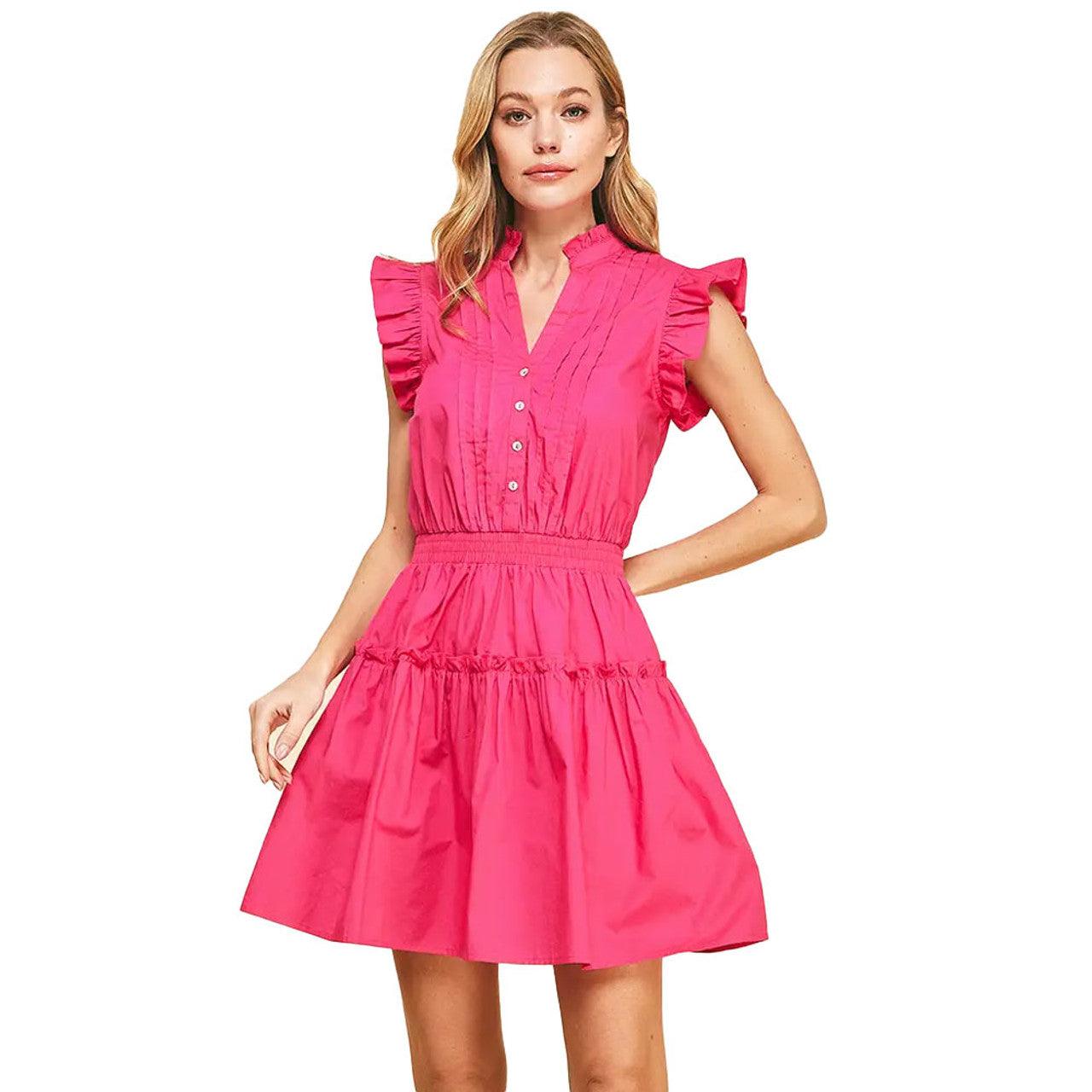 Pinch Pleated Ruffle Mini Dress