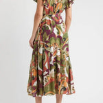 Nythia Printed Flutter Midi Dress Green Multi