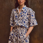 Belen Printed Satin Stripe Pull On Short French Blue Multi