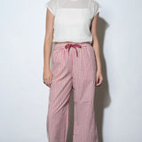 Hellen Stripe Pull Up Drawstring Pant Berry