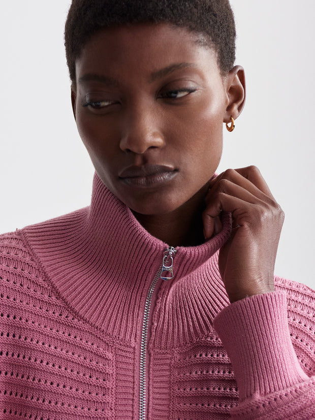 Tara Pointelle Half Zip Foxglove