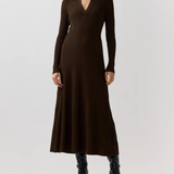 Addie Johnny Collar Sweater Knit Maxi Dress Brown