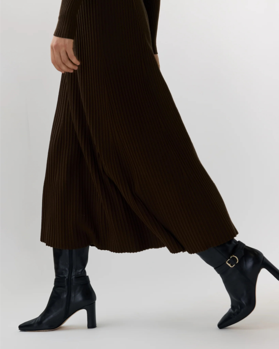 Addie Johnny Collar Sweater Knit Maxi Dress Brown