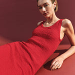 Puckered Tank Dress Red