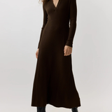 Addie Johnny Collar Sweater Knit Maxi Dress Brown