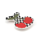 Ceramic Trinket & Jewelry Tray / Dish - Checkered & Cherries