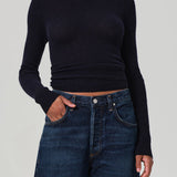 Alessia Crewneck Ribbed Knit Sweater Navy