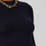 Alessia Crewneck Ribbed Knit Sweater Navy