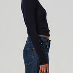 Alessia Crewneck Ribbed Knit Sweater Navy