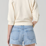 Pleated Short Sleeve Crew Cream