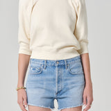 Pleated Short Sleeve Crew Cream