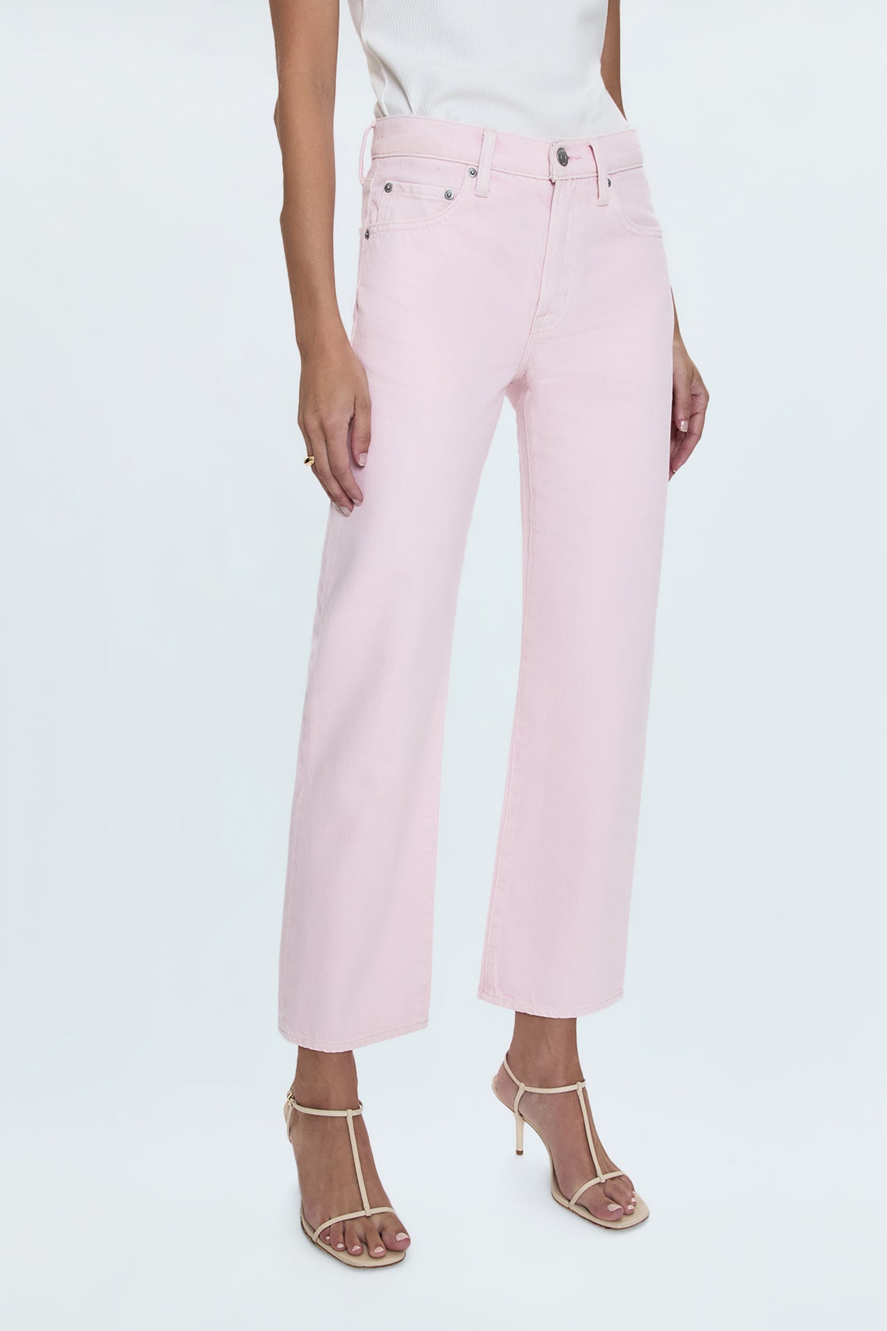 Lexi Mid Rise Bowed Straight Jean Blush