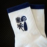 TCC Navy Wave, Surfboard, Palm, Sun | Pilates & Barre Grippy Socks