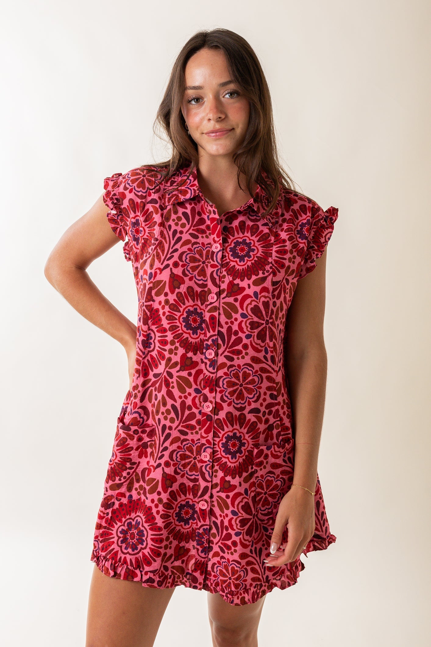 Pink and Red Printed Dress