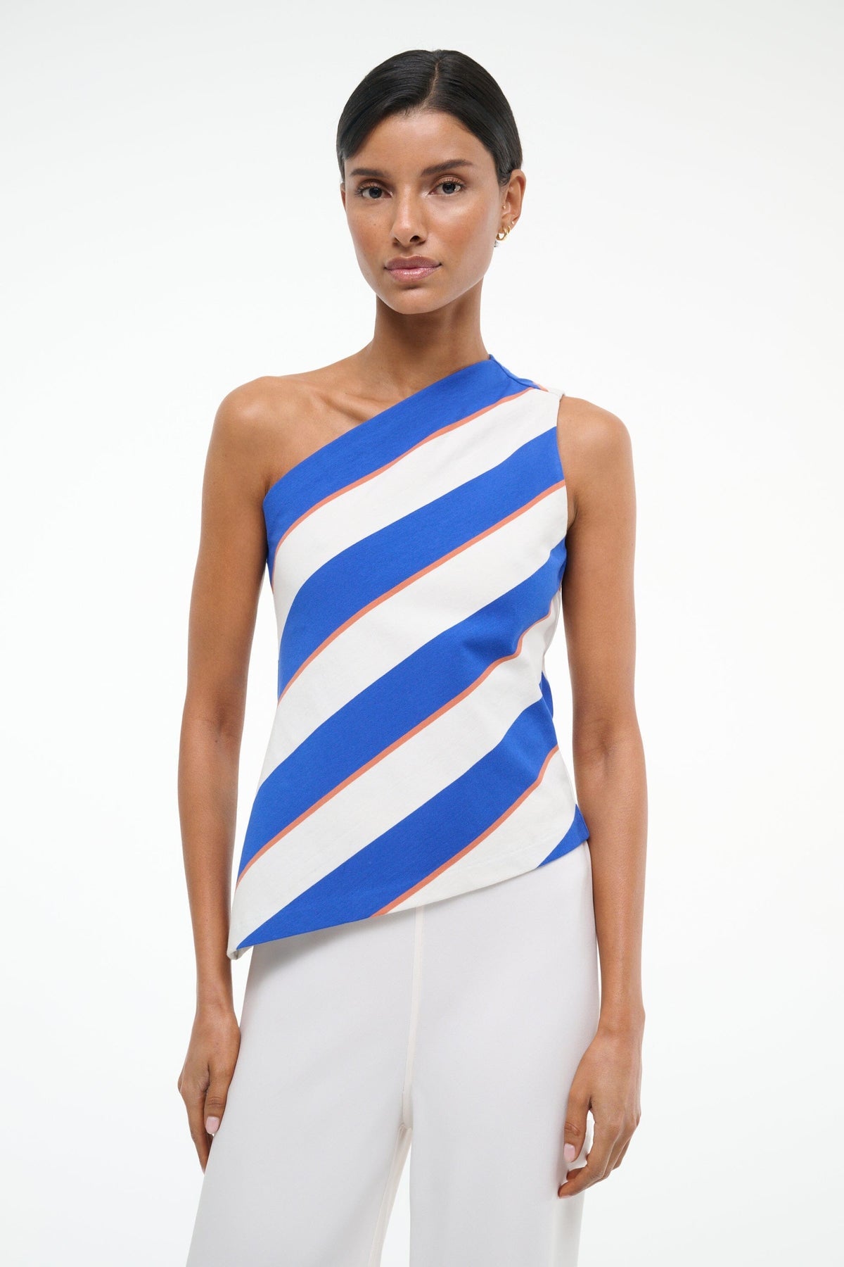 The Esme One Shoulder Top Yacht Rugby Stripe