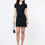 Crinkle Knit Mini Dress Black