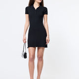 Crinkle Knit Mini Dress Black