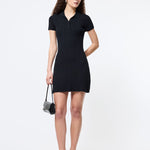 Crinkle Knit Mini Dress Black
