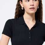 Crinkle Knit Mini Dress Black