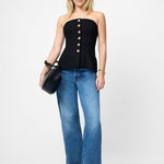 Structured Tweed Strapless Top Black