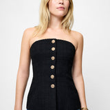 Structured Tweed Strapless Top Black