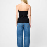 Structured Tweed Strapless Top Black