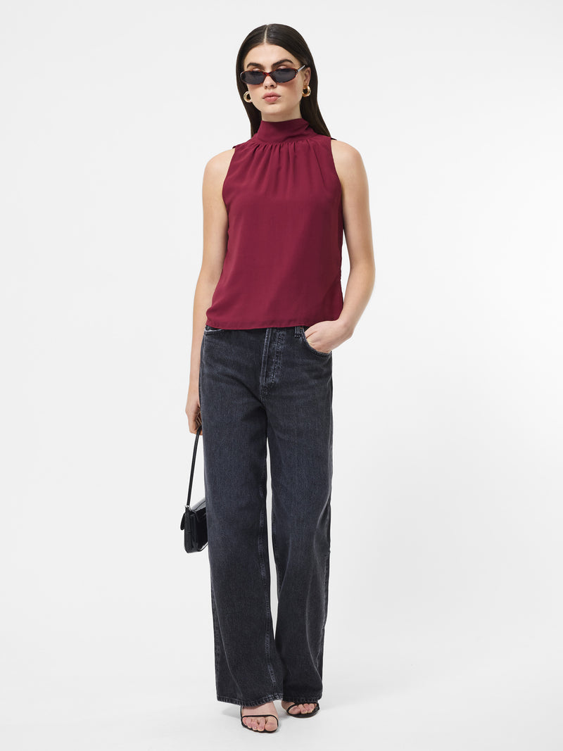 Marina Chiffon Sleeveless Bow Top Cabernet