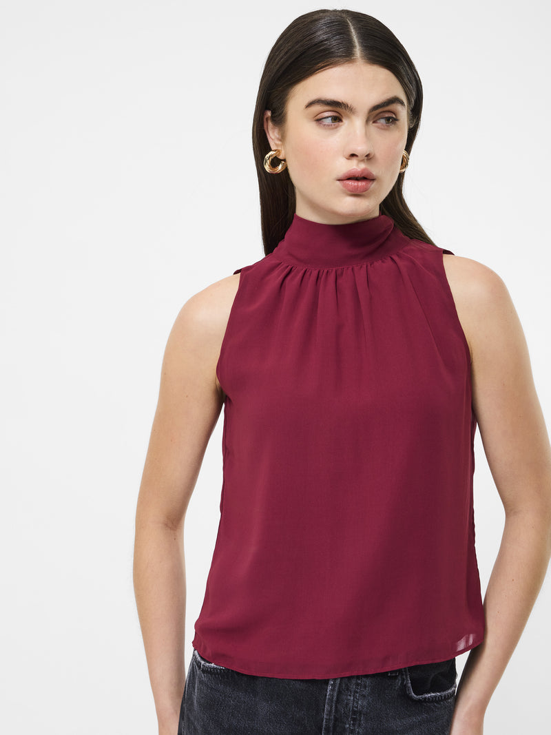 Marina Chiffon Sleeveless Bow Top Cabernet