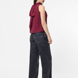Marina Chiffon Sleeveless Bow Top Cabernet