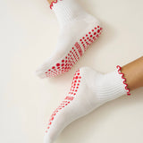 Embroidery Heart Duo Ruffle Grip Pilates Socks