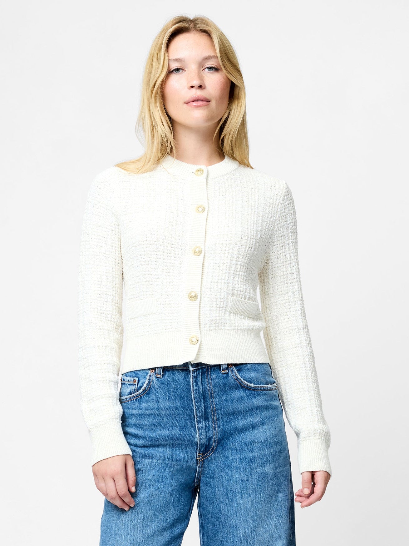 Lurex Tweed Knit Cardigan Classic Cream Gold