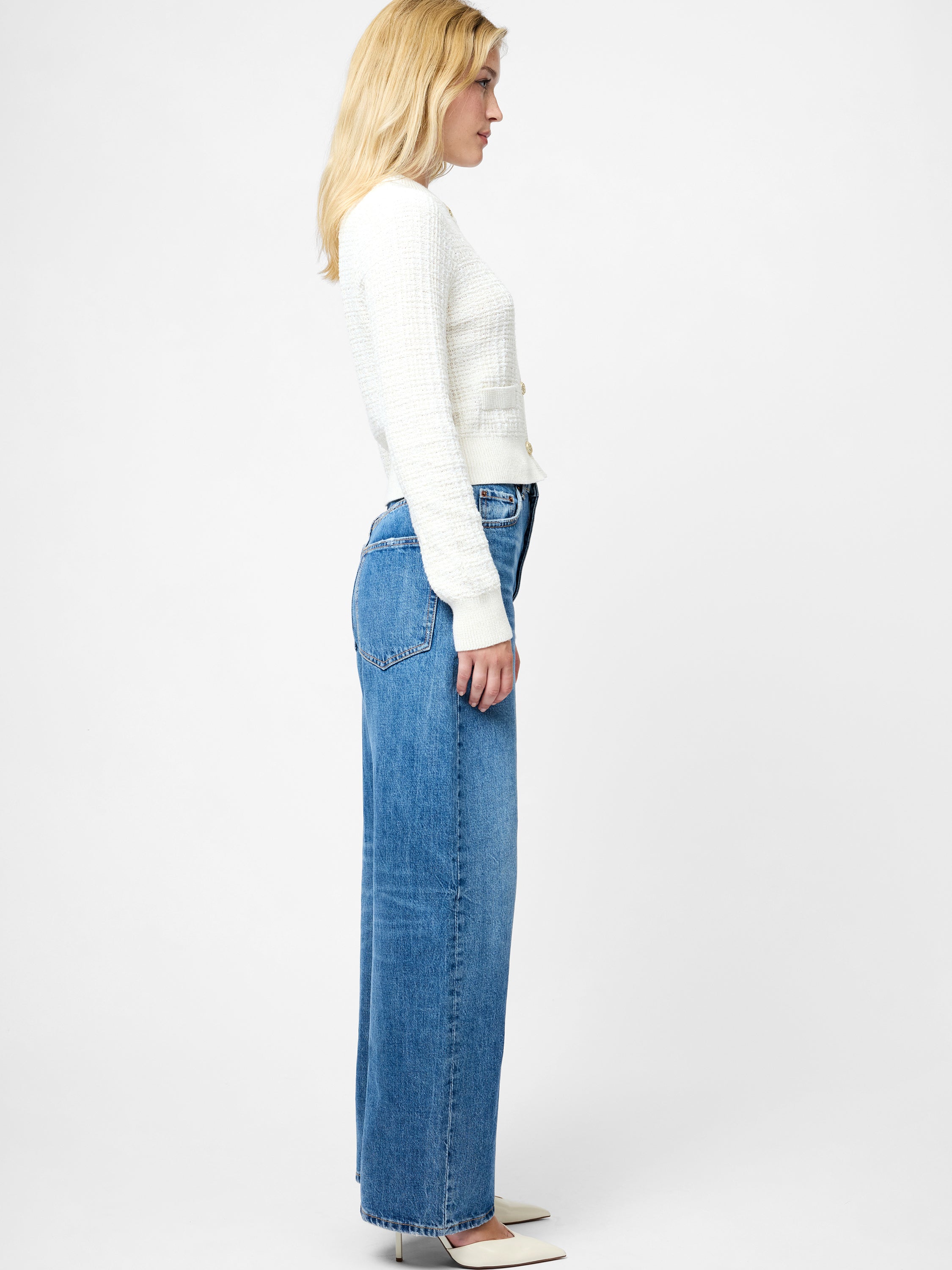 Lurex Tweed Knit Cardigan Classic Cream Gold