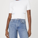 Babysoft Short Sleeve Top White Sky Blue Trim