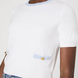 Babysoft Short Sleeve Top White Sky Blue Trim