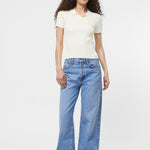 Crinkle Knit Slim Polo Porcelain Cream