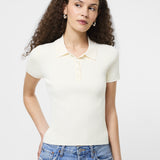 Crinkle Knit Slim Polo Porcelain Cream