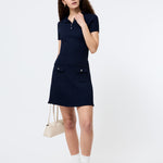 Crinkle Knit Slim Polo Marine