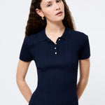 Crinkle Knit Slim Polo Marine